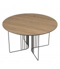 Table basse ronde 70x70cm chêne vieilli pieds graphiques métal noir MANADO