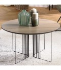 Table basse ronde 70x70cm chêne vieilli pieds graphiques métal noir MANADO