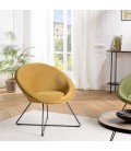 Fauteuil tissu velours jaune moutarde pieds croisés métal noir BOGOTA