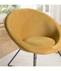 Fauteuil tissu velours jaune moutarde pieds croisés métal noir BOGOTA