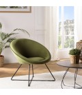 Fauteuil tissu velours vert olive pieds croisés métal noir BOGOTA