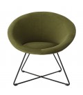 Fauteuil tissu velours vert olive pieds croisés métal noir BOGOTA