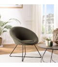 Fauteuil tissu bouclette vert kaki pieds croisés métal noir BOGOTA