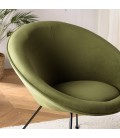 Fauteuil tissu velours vert olive pieds croisés métal noir BOGOTA