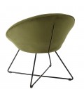 Fauteuil tissu velours vert olive pieds croisés métal noir BOGOTA