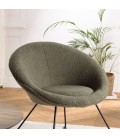 Fauteuil tissu bouclette vert kaki pieds croisés métal noir BOGOTA