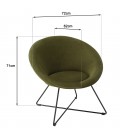 Fauteuil tissu velours vert olive pieds croisés métal noir BOGOTA