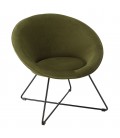 Fauteuil tissu velours vert olive pieds croisés métal noir BOGOTA