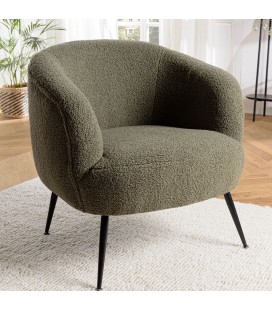 Fauteuil cosy enveloppant tissu bouclette vert kaki BOGOTA