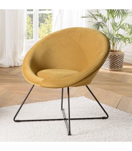 Fauteuil velours jaune moutarde pieds croisés BOGOTA