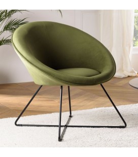 Fauteuil velours vert olive pieds croisés métal noir BOGOTA