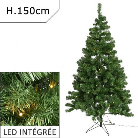 Sapin de Noël anti-feu avec guirlande intégrée LED 150 cm