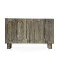 Petit buffet 80cm rétro-moderne bois grisé portes sculptées Durany - 