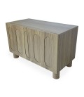 Petit buffet 80cm rétro-moderne bois grisé portes sculptées Durany - 