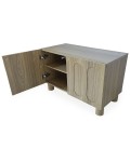 Petit buffet 80cm rétro-moderne bois grisé portes sculptées Durany - 