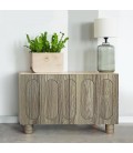 Petit buffet 80cm rétro-moderne bois grisé portes sculptées Durany - 