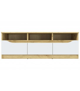 Meuble TV 130cm bois clair et blanc 3 tiroirs et 3 niches Glorio