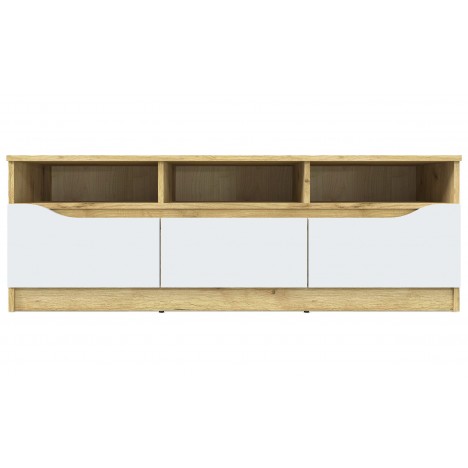 Meuble TV 130cm bois clair et blanc 3 tiroirs et 3 niches Glorio - 