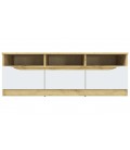 Meuble TV 130cm bois clair et blanc 3 tiroirs et 3 niches Glorio - 