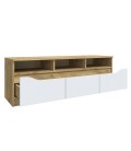 Meuble TV 130cm bois clair et blanc 3 tiroirs et 3 niches Glorio - 