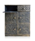 Buffet bois sculpté style oriental 6 portes L70cm bronze patiné Milga - 