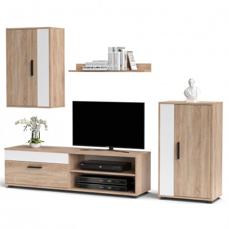 Meubles salon coin TV 200cm bois clair et clair 4 éléments Inzaghi - 