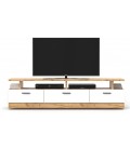 Meuble tv moderne 3 tiroirs 165cm blanc et bois chêne doré Kylo - 