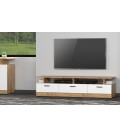 Meuble tv moderne 3 tiroirs 165cm blanc et bois chêne doré Kylo - 