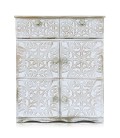 Buffet bois sculpté style oriental 6 portes L70cm blanc patiné Milga - 