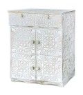 Buffet bois sculpté style oriental 6 portes L70cm blanc patiné Milga - 