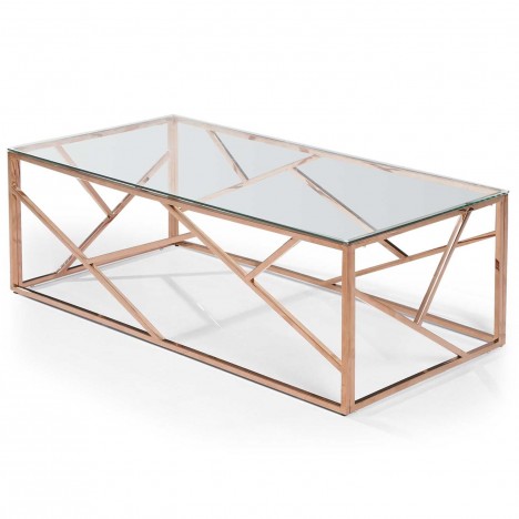 Table basse en verre transparent et pieds rose doré Opéra - 