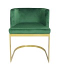 Chaise fauteuil velours vert pieds doré Wellington - 