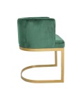 Chaise fauteuil velours vert pieds doré Wellington - 