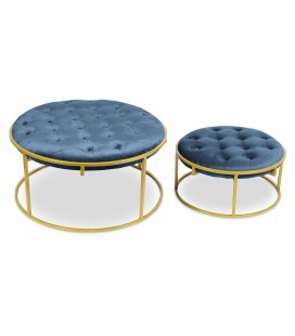 Set de 2 poufs velours bleu pied doré Indianapolis