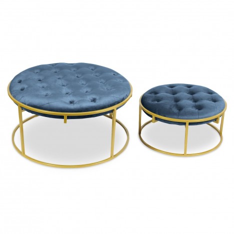 Set de 2 poufs velours bleu pied doré Indianapolis - 