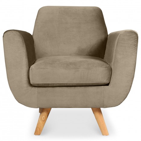 Fauteuil scandinave velours taupe Danuby - 