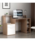 Bureau avec étagères, porte et tiroir L138,5cm bois clair et blanc Pacolo - 