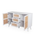 Buffet 3 tiroirs et 2 portes avec cannage L120cm blanc Dalgora - 