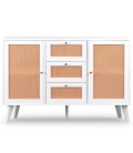 Buffet 3 tiroirs et 2 portes avec cannage L120cm blanc Dalgora - 