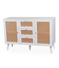 Buffet 3 tiroirs et 2 portes avec cannage L120cm blanc Dalgora - 