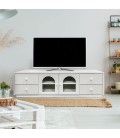 Meuble tv 140cm avec portes et tiroirs style naturel chic blanc texturé Volos - 