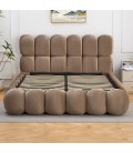 Lit-coffre design boule avec sommier relevable 140x190cm velours taupe Bilbola - 