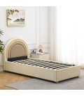 Lit simple avec tête de lit en arche et sommier relevable Simili beige Bedbow - 