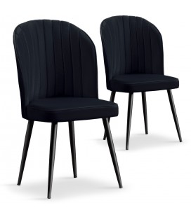 Lot de 2 chaises matelassées coutures verticales velours Noir Louvenda