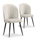 Lot de 2 chaises matelassées coutures verticales velours beige Louvenda - 