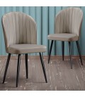 Lot de 2 chaises matelassées coutures verticales velours taupe Louvenda - 