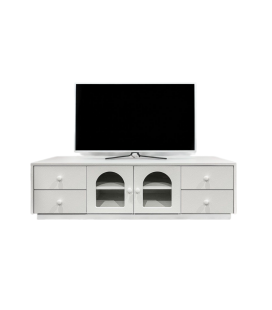 Meuble TV 140cm avec portes et tiroirs style naturel chic blanc texturé Volos