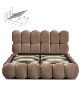 Lit-coffre design boule avec sommier relevable 180x200cm velours taupe Bilbola