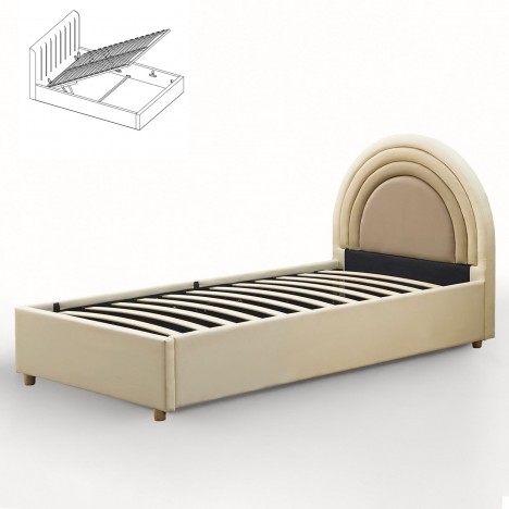 Lit simple avec tête de lit en arche et sommier relevable Simili beige Bedbow - 