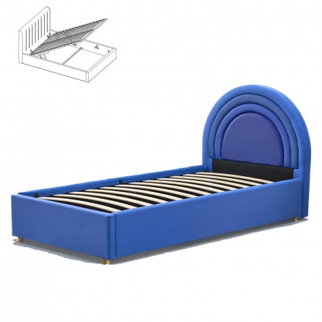 Lit simple avec tête de lit en arche et sommier relevable Simili bleu Bedbow - 